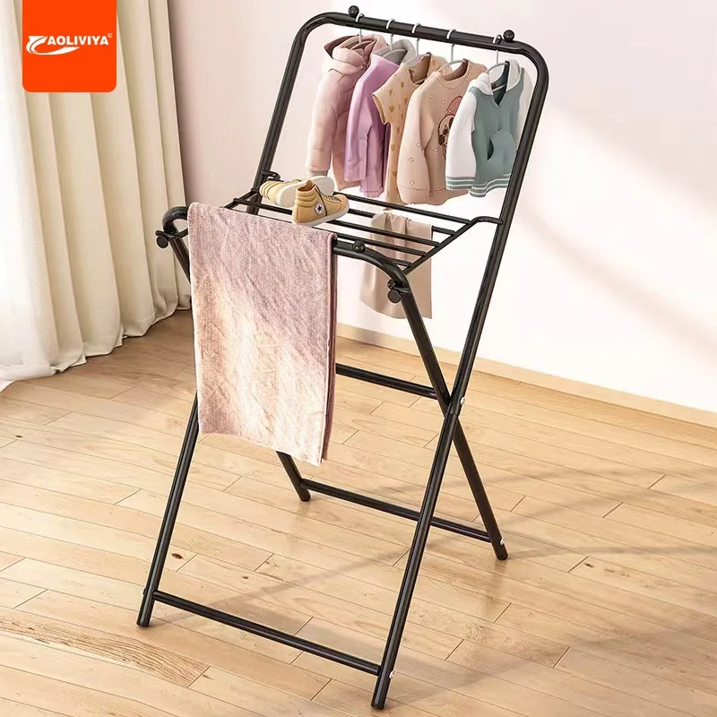 Aoliviya Clothes Hanger Floor Home Dormitory Folding Bedroom Coat Rack Simple Indoor Hanging Clothes Rack Bay Window Hanger