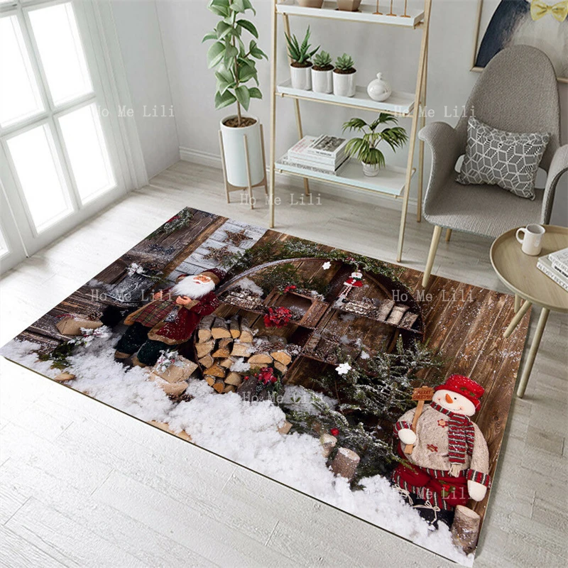 Christmas Snowman Santa Claus Candle Baubles Kids Flannel Floor Rugs Soft Modern Carpet Holiday Decor For Living Room