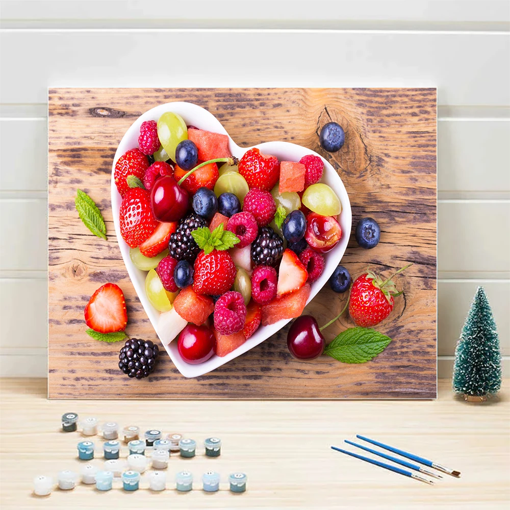 AZQSD Painting By Number Fruit Flower Kits Picture Artcraft Strawberry 40X50cm Draw On Canvas Kitchen Berry Home Decor