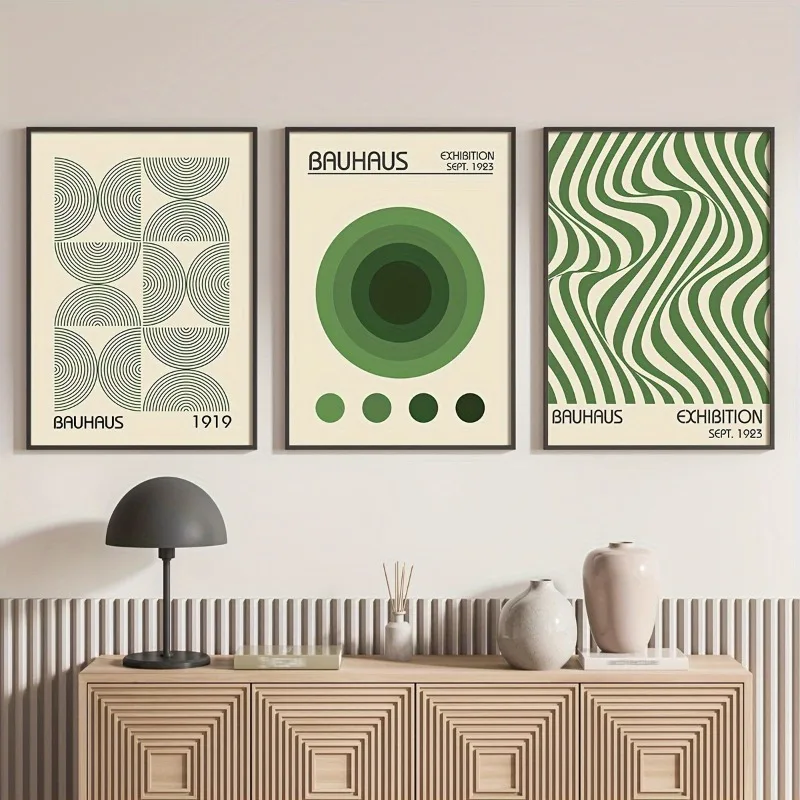 3pcs Bauhaus Geometric Wall Art Prints, Minimalist Modern Posters, Mid-Century Artwork for Home Decor, Unframed Canvas Art Set