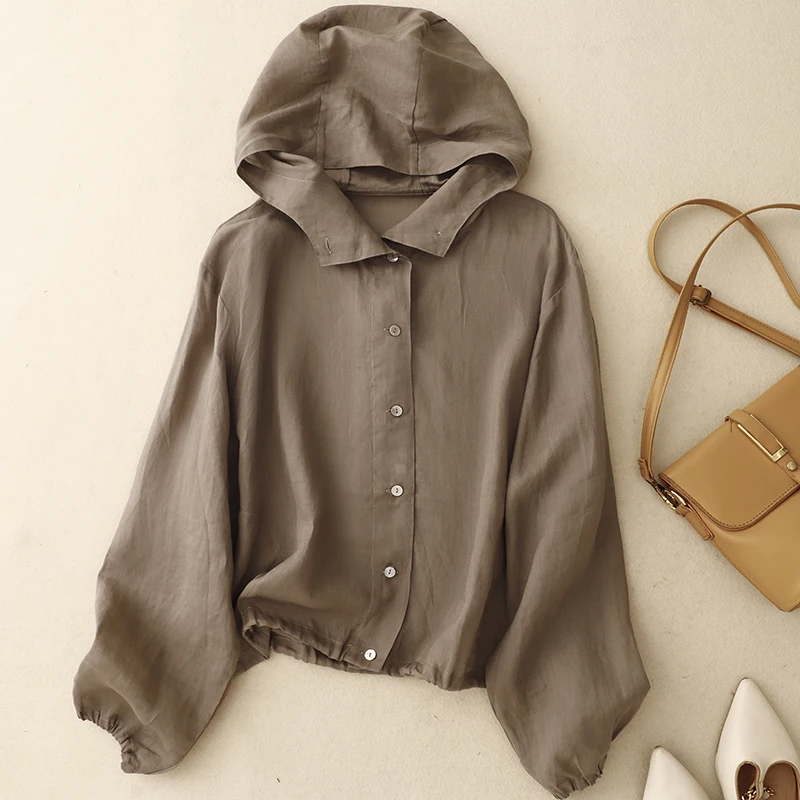 Cotton Hemp Hooded Cardigan Jacket Female Summer New Korean Fashion Temperament Leisure Vacation Air Conditioning Sun Shirt