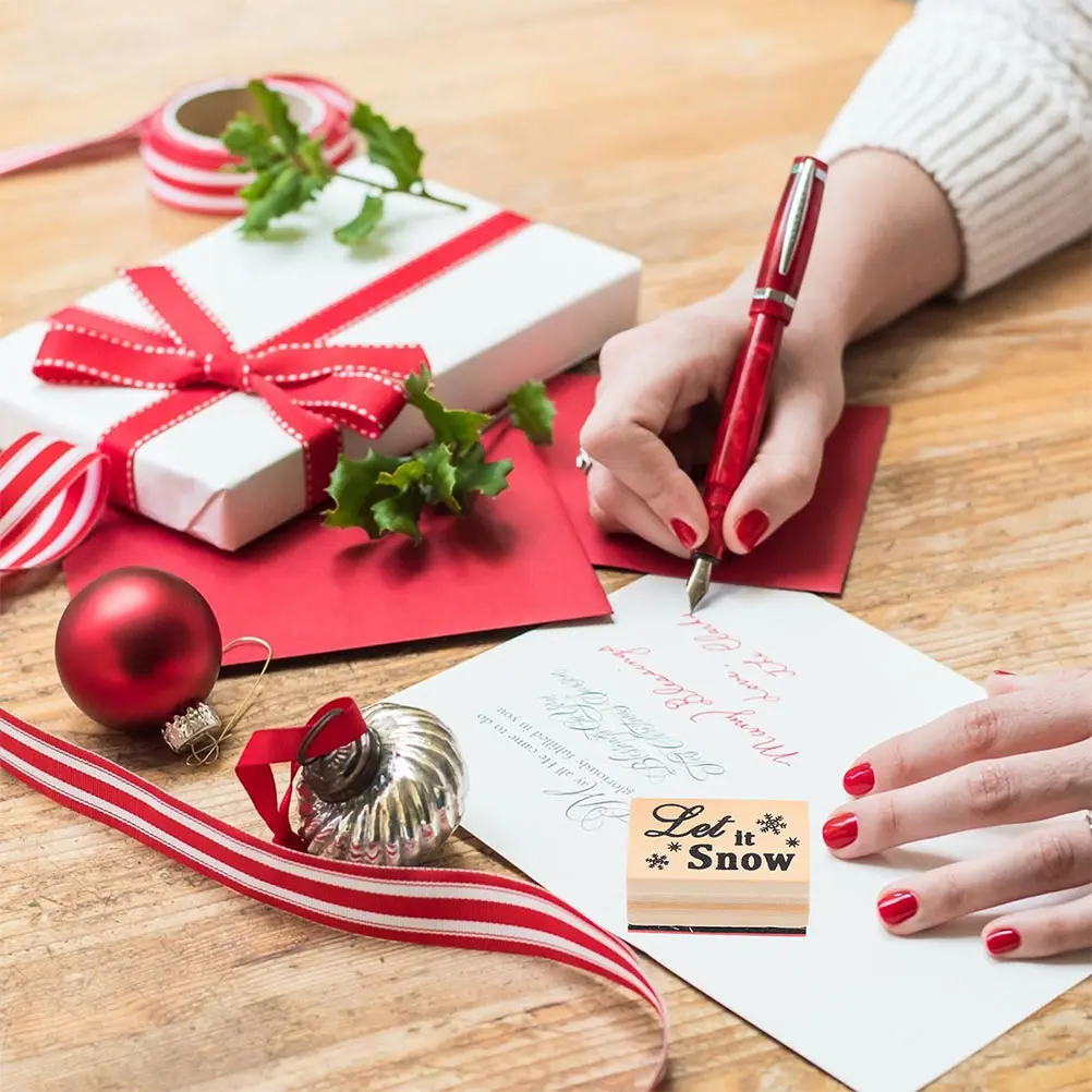 

3pcs Snowflake Stamp Christmas Wooden Seal Craft Scrapbook Journal Kids Gifts Wood Stamps for Cards Invitations Creativity