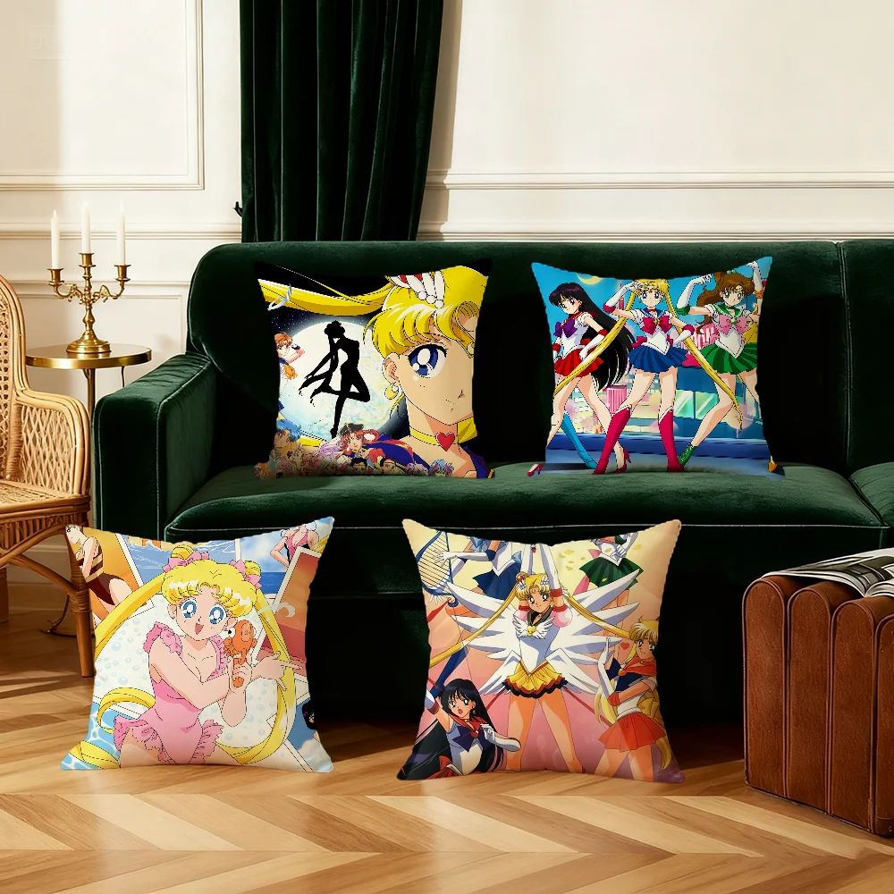S-sailor anime cute M-moon cushion cover Bedroom Sofa Decorative home Car portable Cushion Cover With Zipper Soft pillowcase