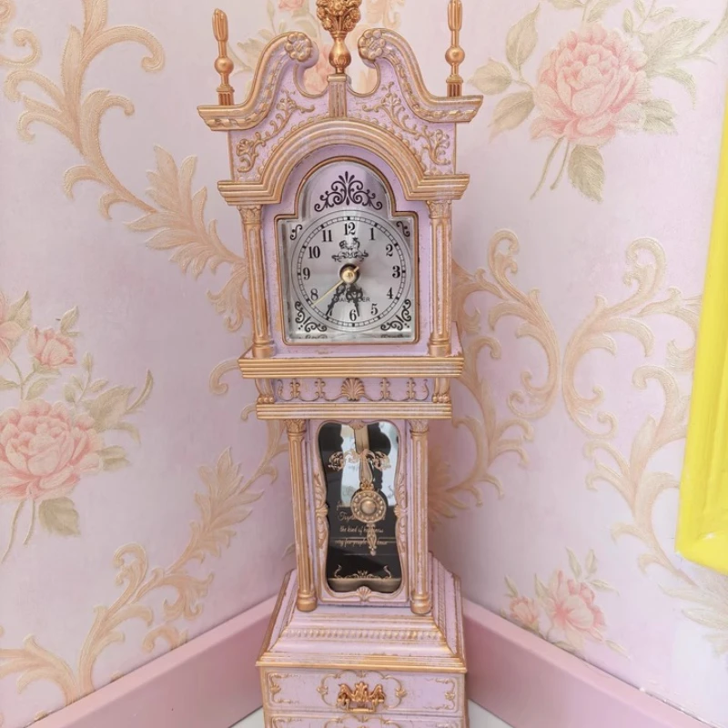 

European Style Silent Pendulum Clock Retro Home Timepiece Antique Living Room Desktop Decoration Dollhouse Luxury Display Clock