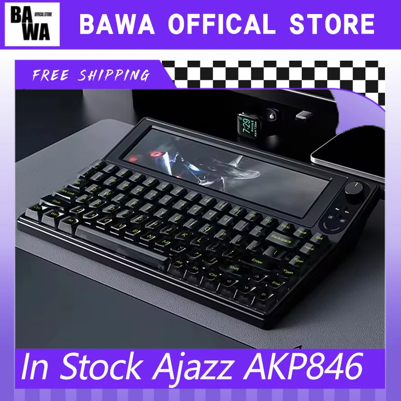 

In Stock Ajazz AKP846 Mechanical Keyboard 84Keys 10.1 LCD Screen Wired Keyboard Programming RGB With 4.95Inch PC Gamer Keyboard