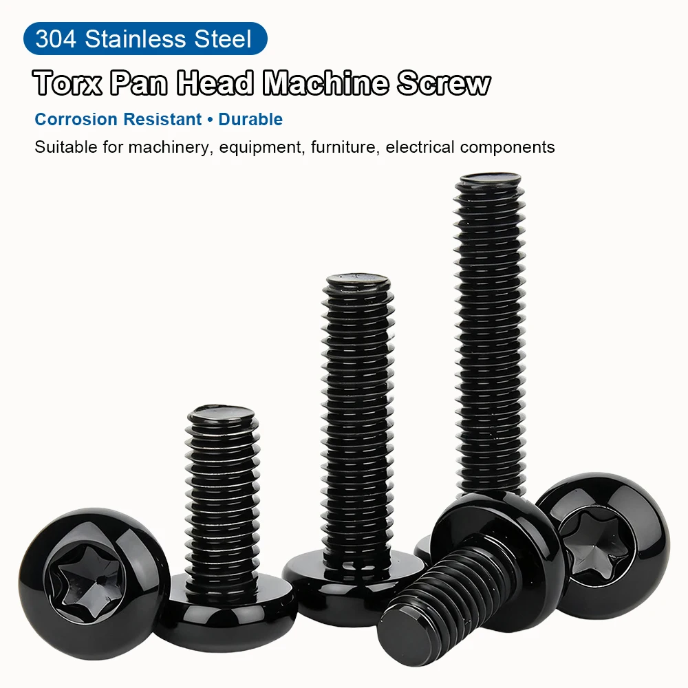 NINDEJIN Black 304 Stainless Steel Torx Pan Head Machine Screws M1.4 M2 M2.5 M3 M4 M5 M6 Six Lobe Pan Round Head Wood Screw