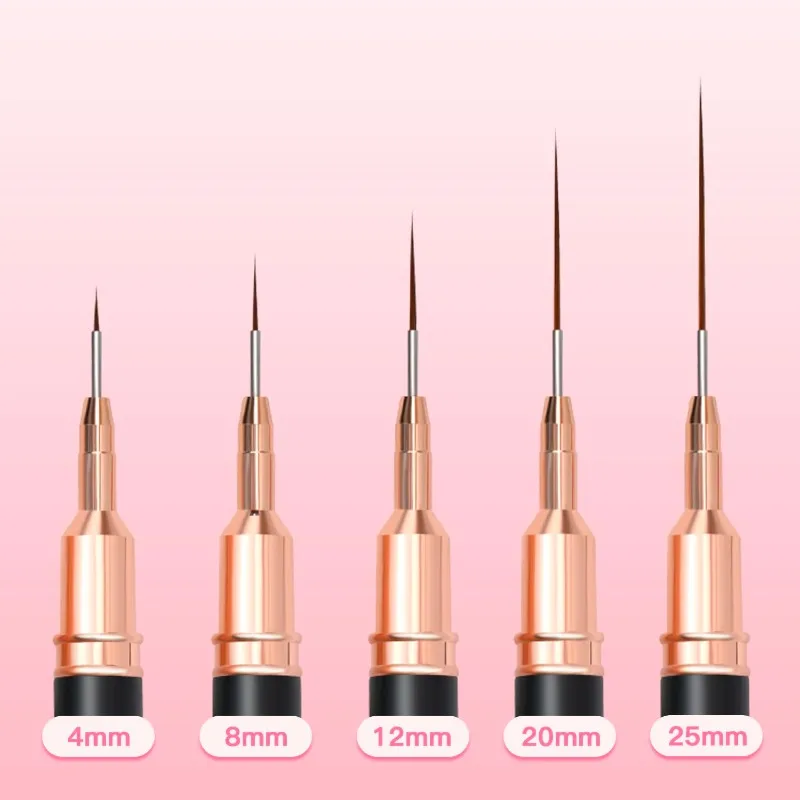 Premium Metallic Nail Art Brushes Set (5Pcs) with 1PC Display Stand - UV Gel Polish Painting Tools for Long Lines & Fine Details