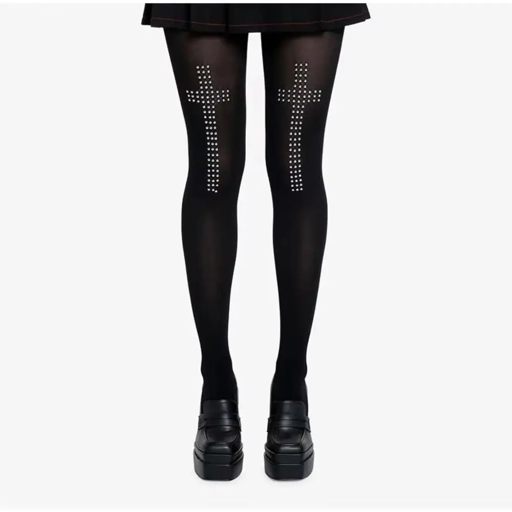 

Винтажные колготки с крестообразными стразами, ретро-колготки 2000-х, эластичные колготки Y2K, мягкие колготки для косплея, повседневная одежда