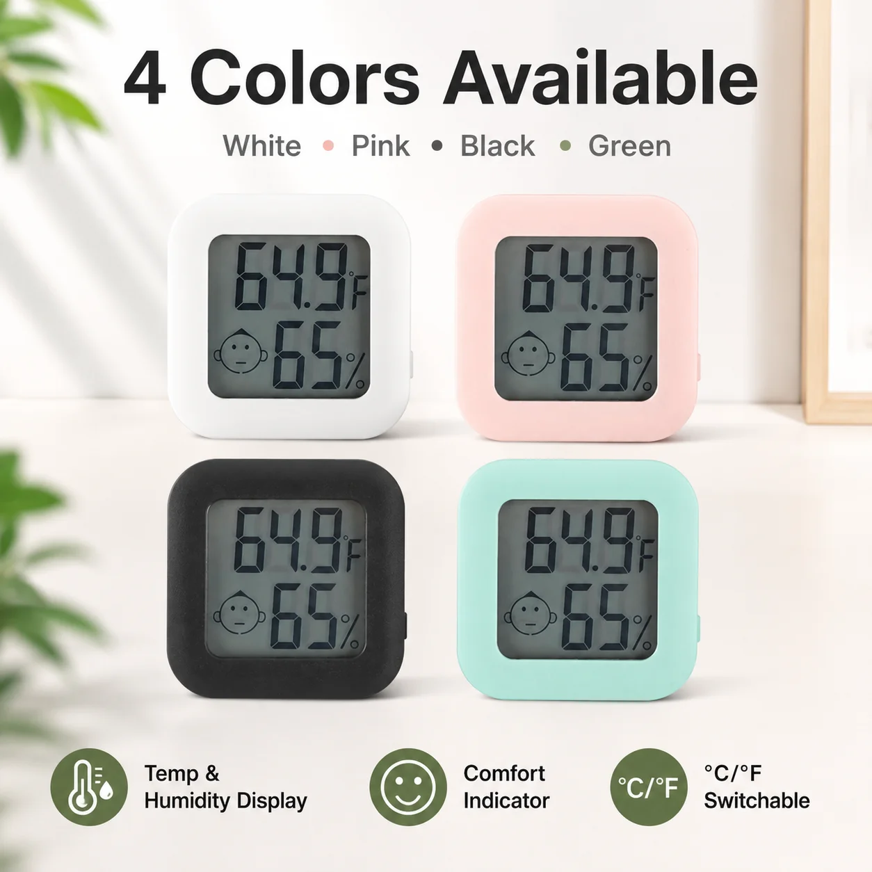 Mini Digital Thermometer Hygrometer Indoor Temperature Humidity Meter with Comfort Face, °C/°F Display, Magnetic Adhesive Stand