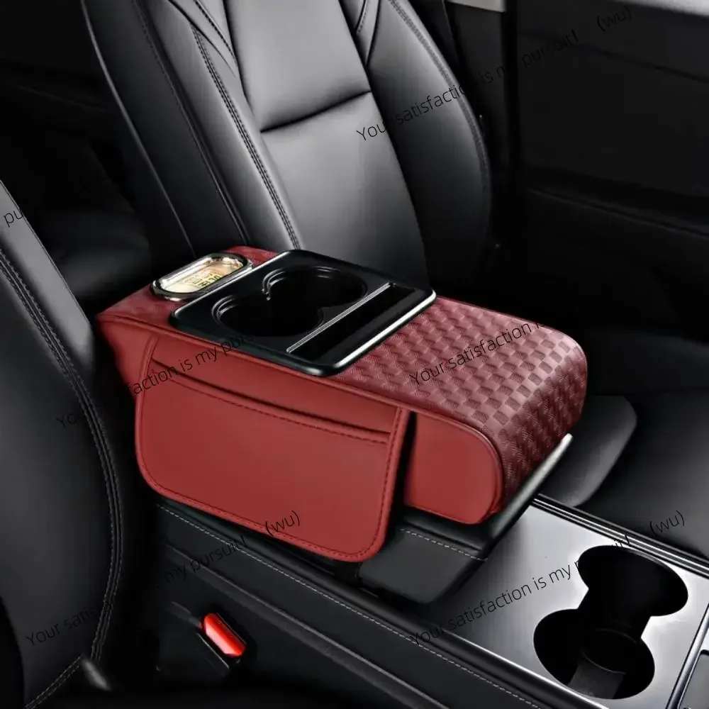 

Portable Center Console Armrest Cushion Multifunctional with Cup Holder Tissue Box Armrest Pad Height Increasing PU Leather