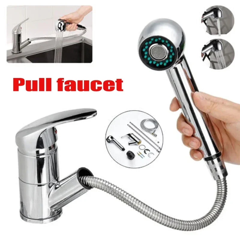 

50CM Pull-out Faucet with Water Inlet Pipe 360 Degree Rotation Stainless Steel Chrome-plated Shower Faucet Kitchen Basin Faucet