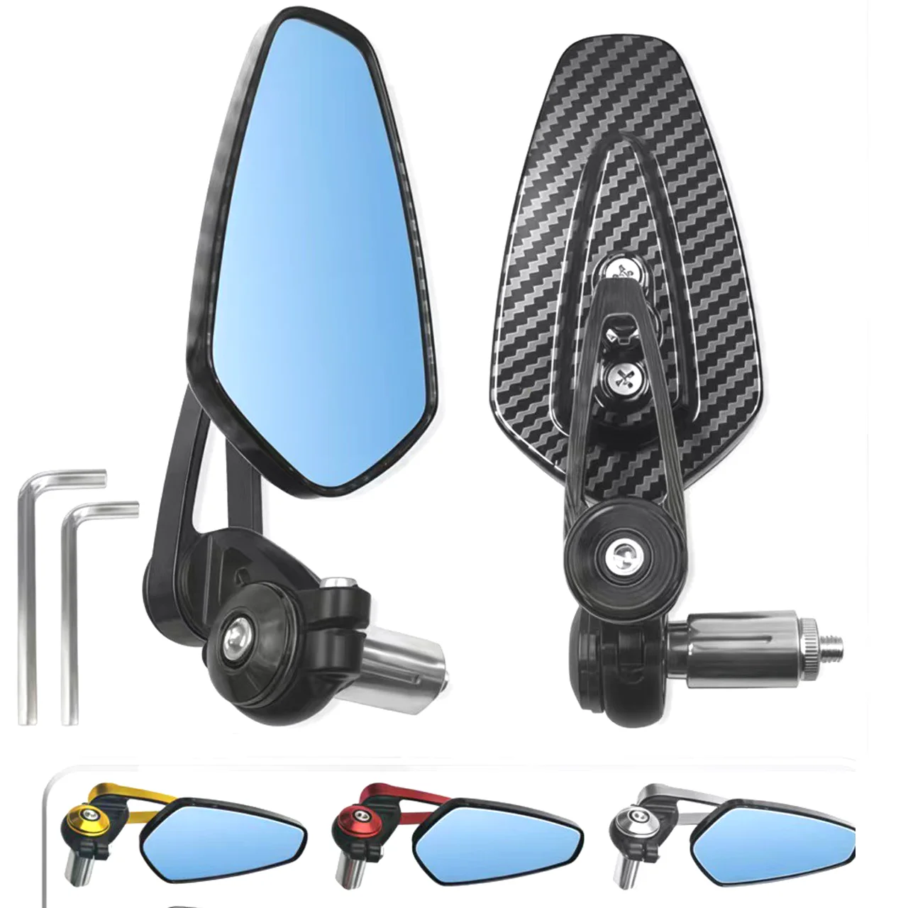 Universal Aluminum Rearview Mirror For Motorcycle Handlebar Mirror Carbon Fiber Pattern Anti Glare Blue Glass Side Mirror