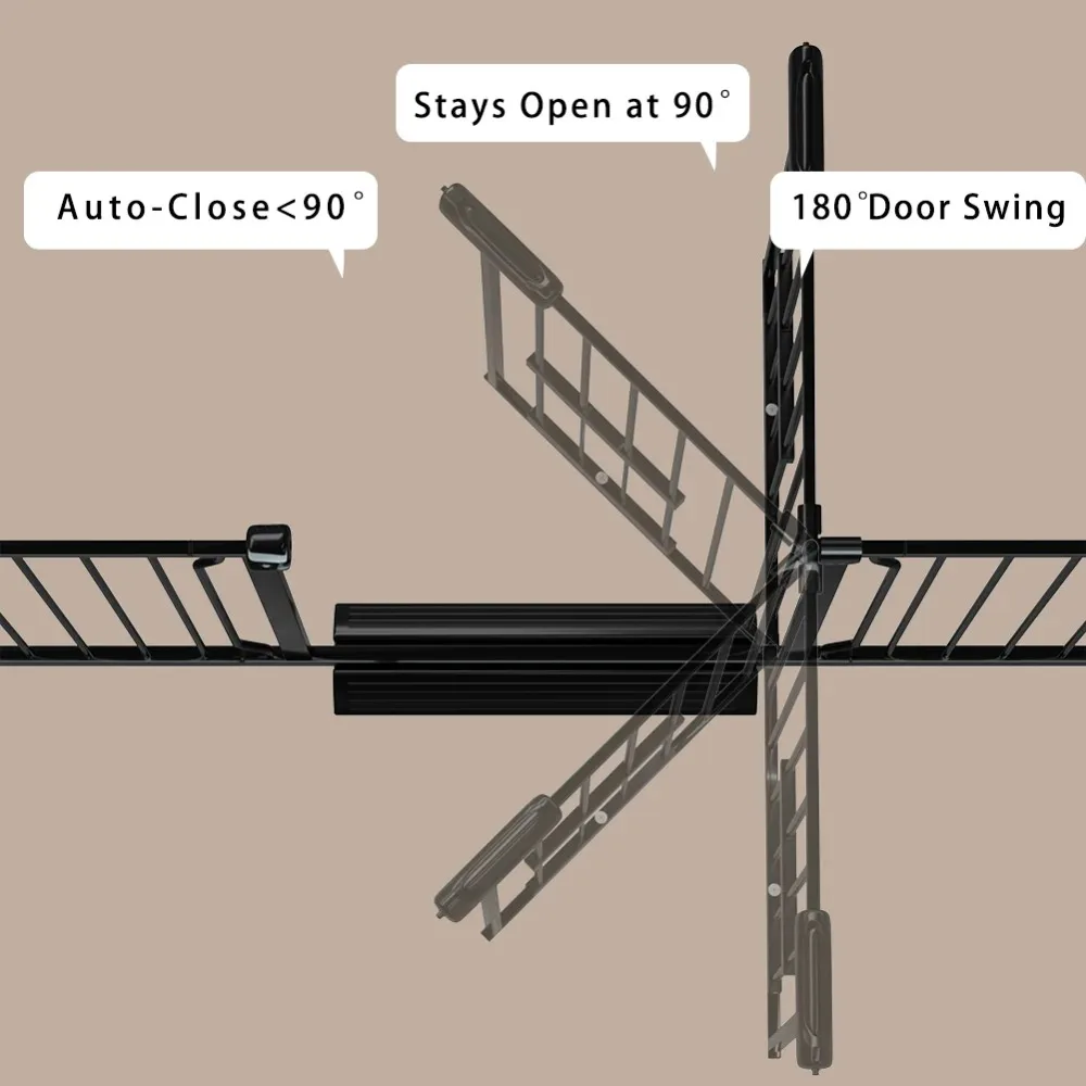 Baby Safety Gate with Cat Door,57"-66" Extra Wide Pressure Mount Pet Gate Black Metal