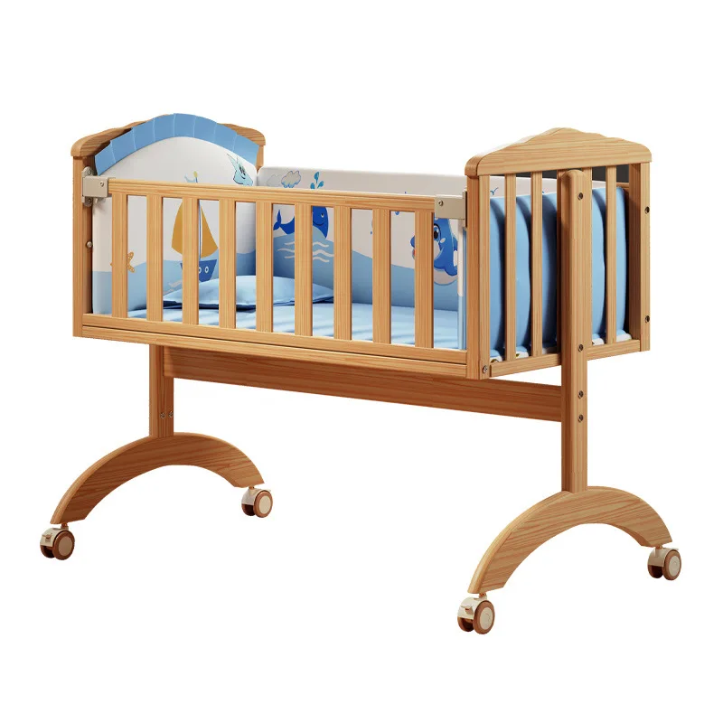 Crib Solid wood small cradle Newborn movable crib Splicing bed