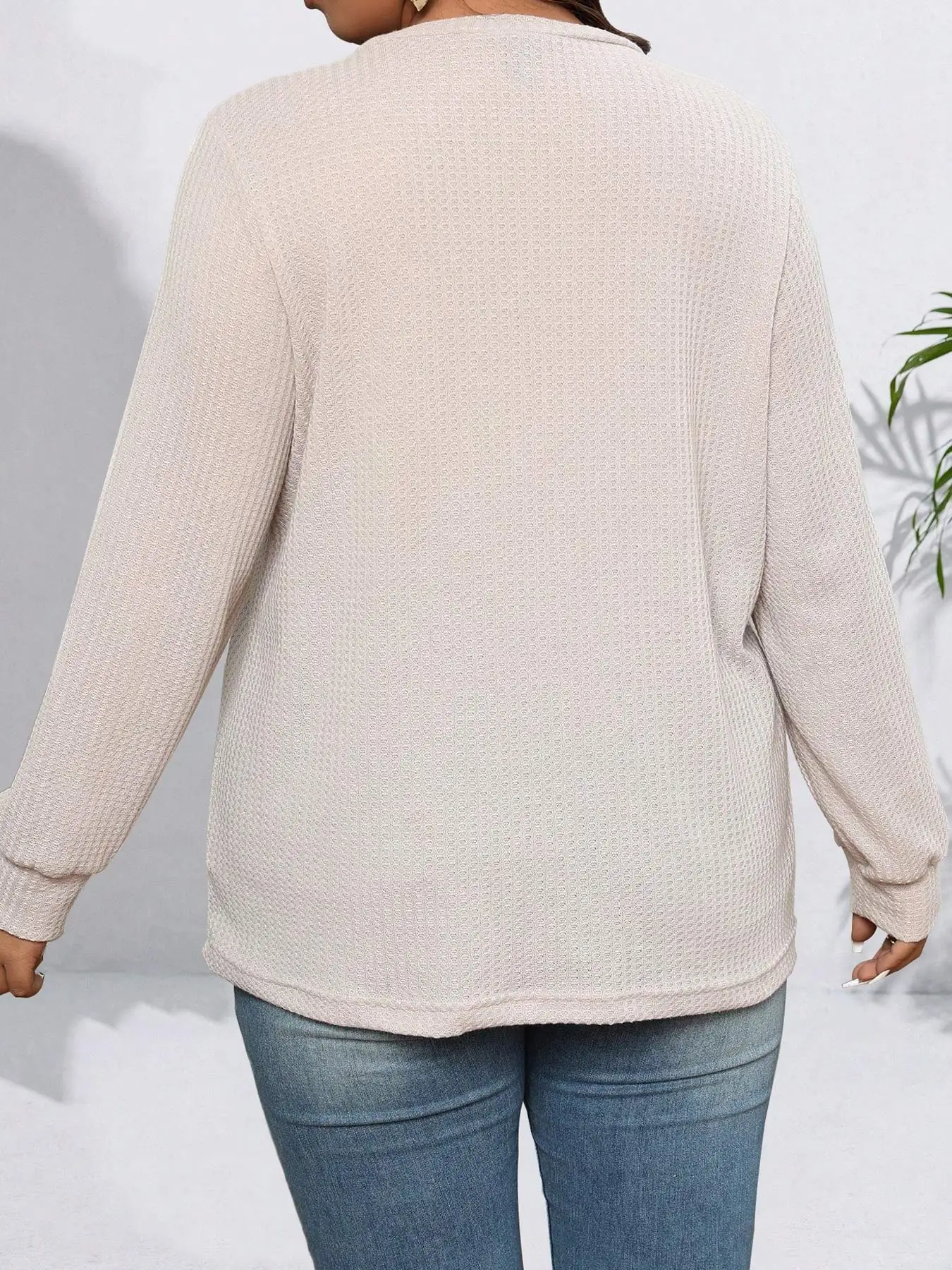 【Plus Size】Patchwork Contrast Lace T-Shirt, Fall/Winter Casual Long-Sleeve Crew Neck T-Shirt, Women's Plus Size Everyday Wear