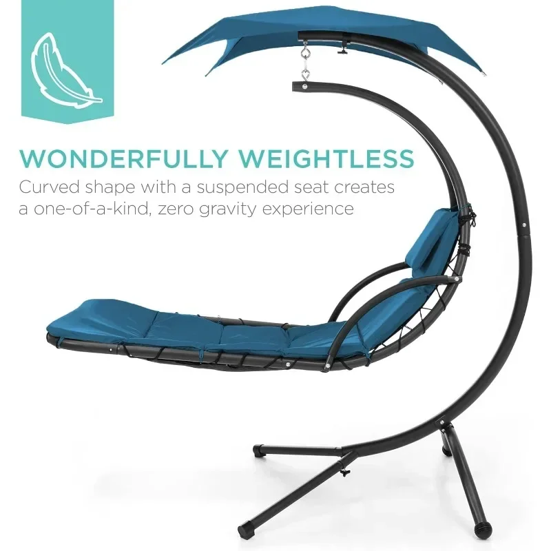 Best Choice Products Outdoor Hanging Curved Steel Chaise Lounge Chair Swing w/Built-in Pillow and Removable Canopy