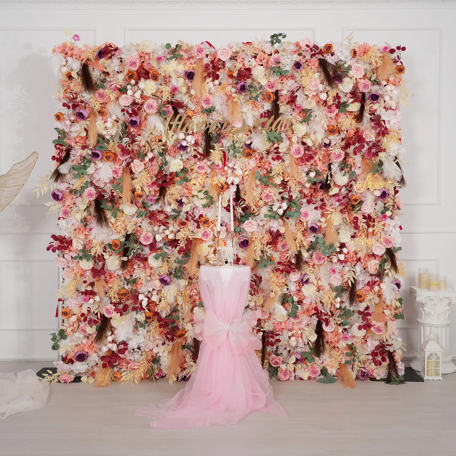 

Uflower 5D Romantic Flower Wall Wedding Backdrop Birthday Party Decoration Banquet Live Streaming Background Home Floral Decor