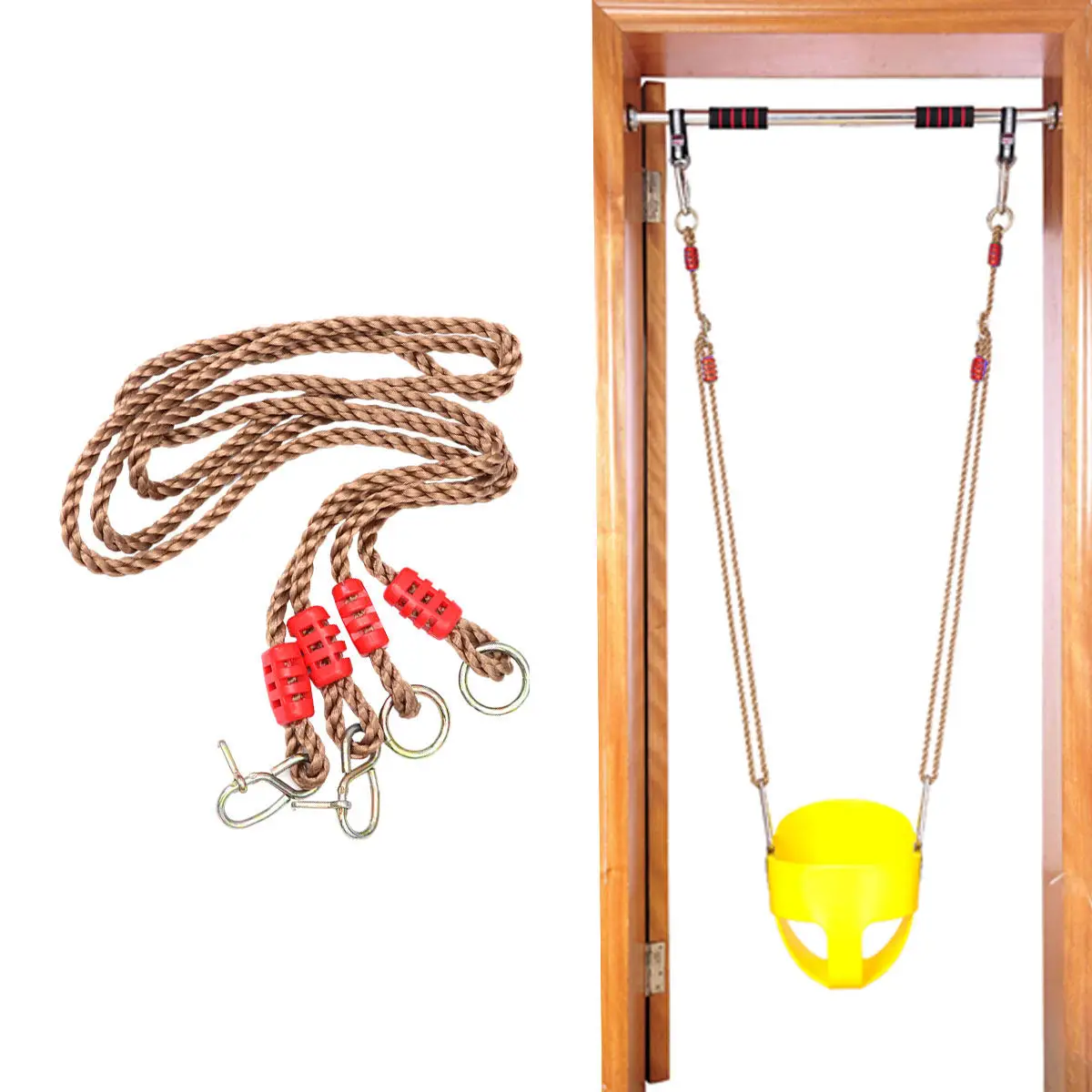 調節可能なスイングロープ-ツリービームプレイグラウンド用-180cm-ブラウンpe-ヘビーデューティー-300kg耐荷重-子供-大人-屋外遊び場