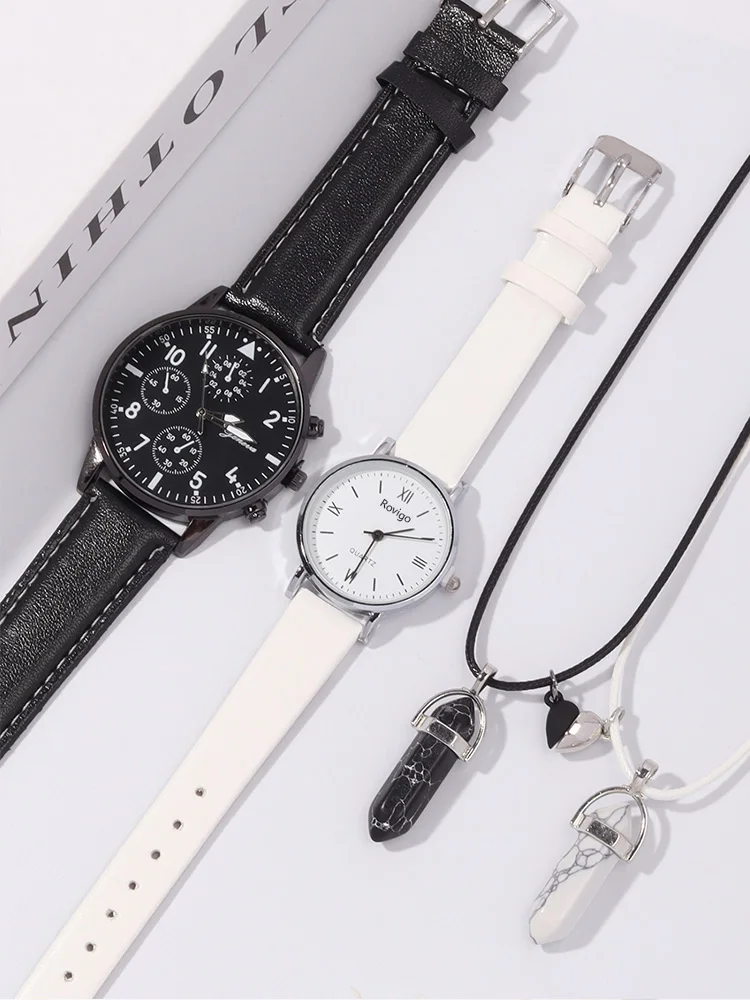 4pcs Minimalist Casual Fashion Wristwatch, Student Strap, Quartz Watch, Male and Female Couple Watch, Couple Necklace