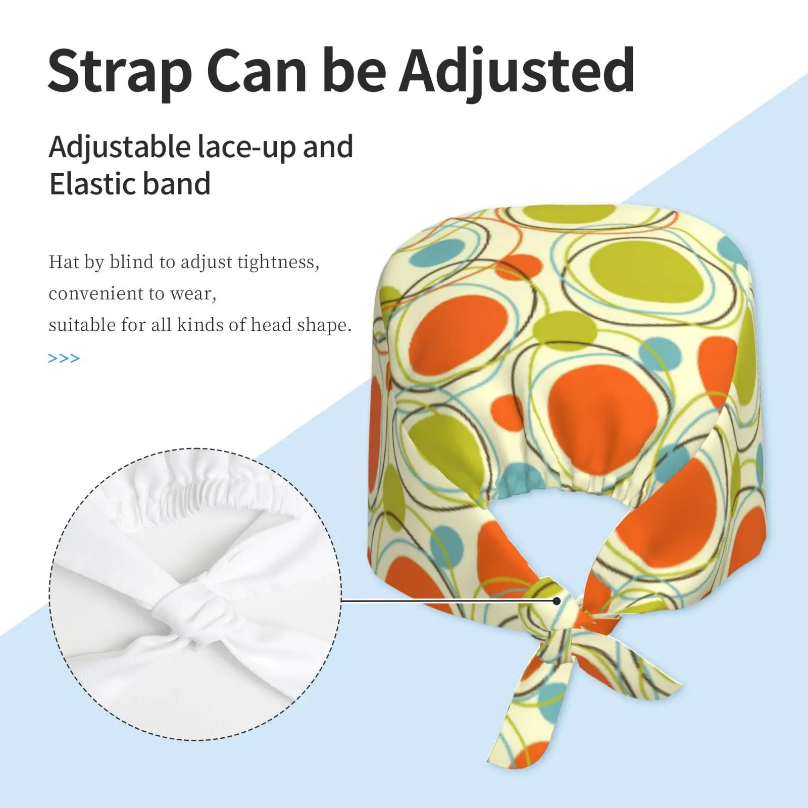 Colorful Retro Abstract Work Cap for Both Men and Women Nurse Doctor Surgical Cap with Elastic Band and Drawstring Rear End Cap