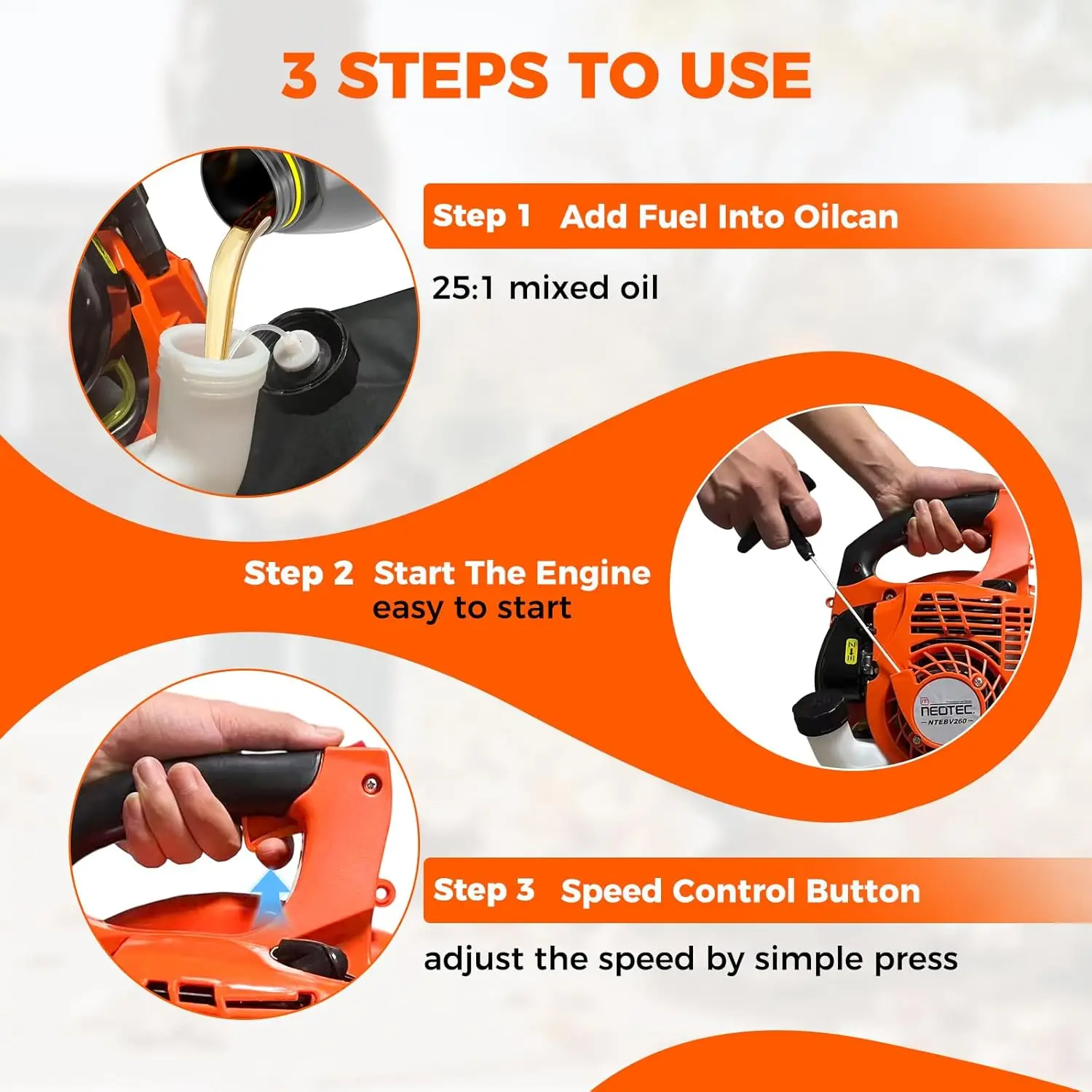 3 في 1 منفاخ أوراق الغاز المهاد اللاسلكي مع حقيبة 432CFM 180 MPH 25.4cc 2-Cycle منفاخ يعمل بالغاز خفيف الوزن للحديقة Ca