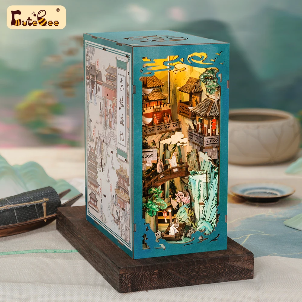 CUTEBEE Antiquity Book Nook Chinese Style Doll House Kit with Touch Light Dust Cover 3D Puzzle Toy Gift Ideas Su Dongpo's Life