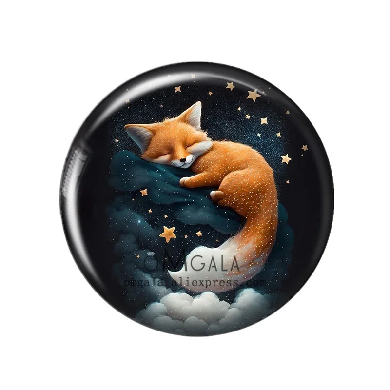 Cartoon Dream Sleep Wolf and Moon Art 12mm/18mm/20mm/25mm Round photo glass cabochon demo flat back Making findings