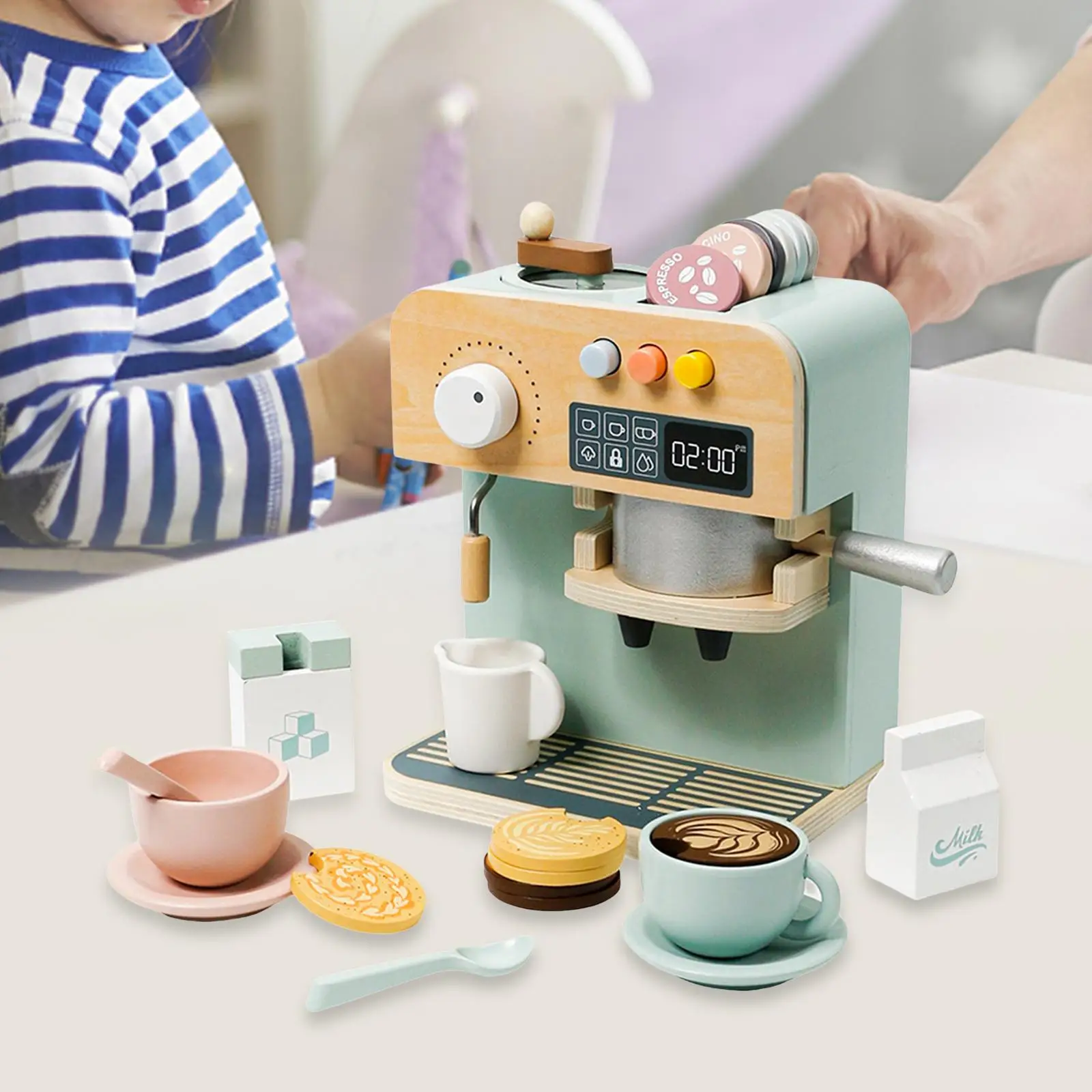 Kids Coffee Maker Toy Learning Role Play Wooden Kitchen Toy Kitchen Playset for Birthday Gifts Toddlers Children Girl Boys Kids