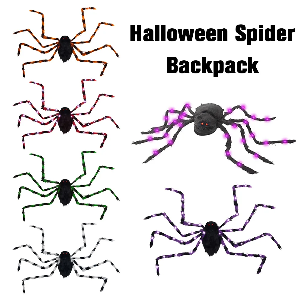 

Halloween Giant Plush Spider Decor Trick-or-treat Candy Bags –2-in-1 Creepy Spider Backpack & Hanging Prop for Haunted Houses