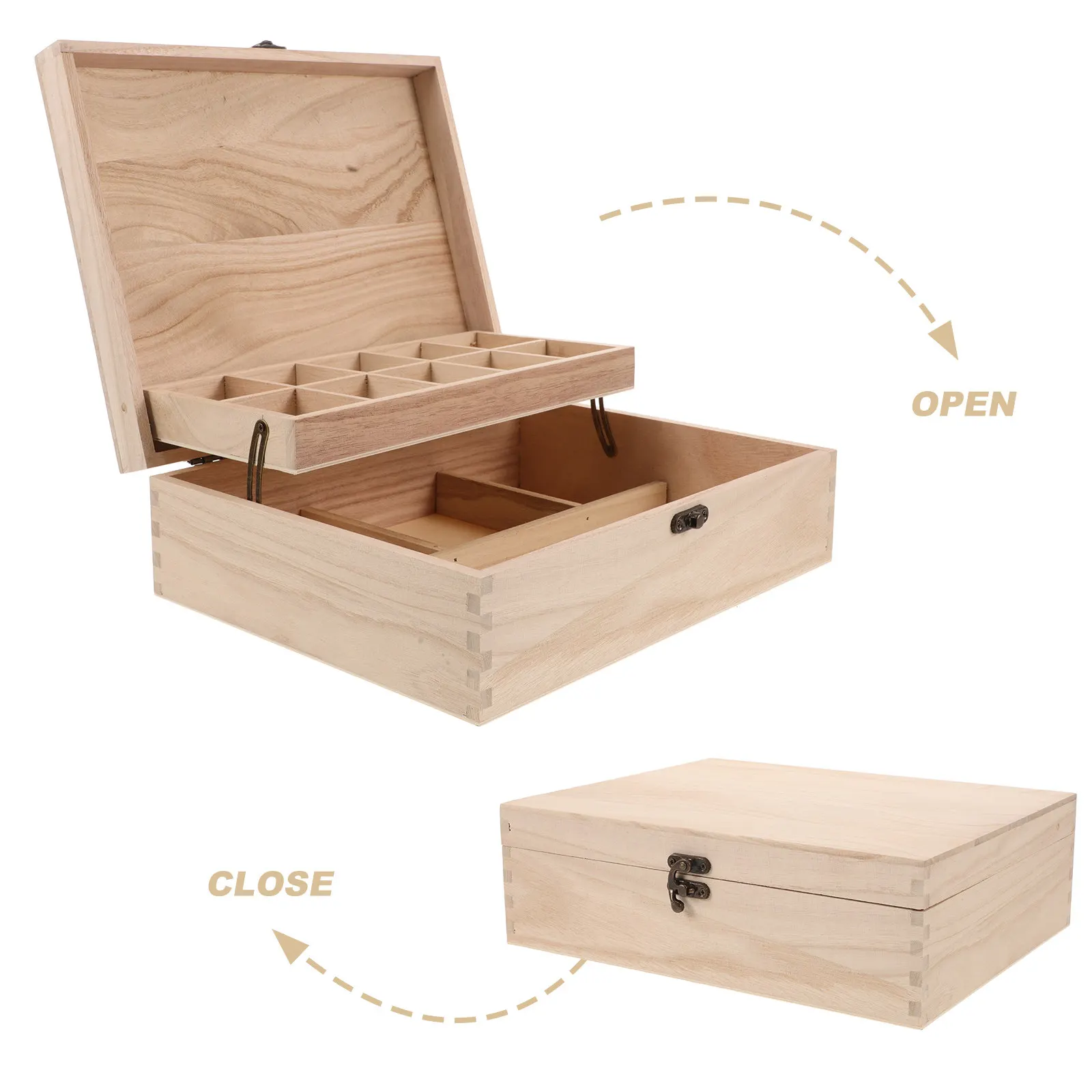Jewelry Storage Case Unfinished Wooden Trinket Box Storage Box With Locking Clasps For Rings Earrings Necklaces Watches Bracelet