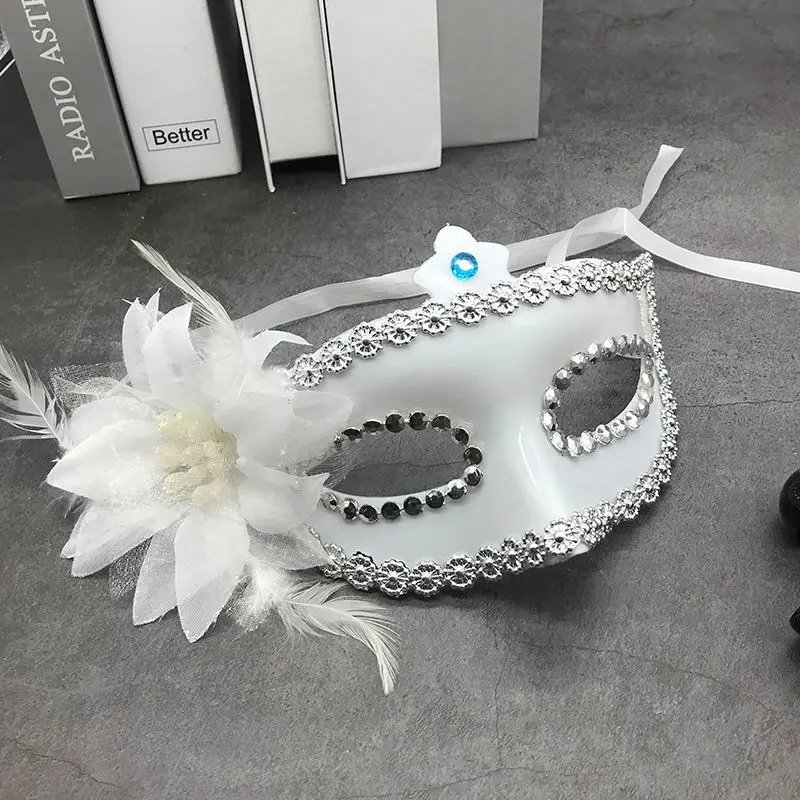 

Women Feather Flowers Masquerade Mask Lace Rhinestone Venetian Antique Mardi Gras Halloween Prom Ball Party Cosplay Black White