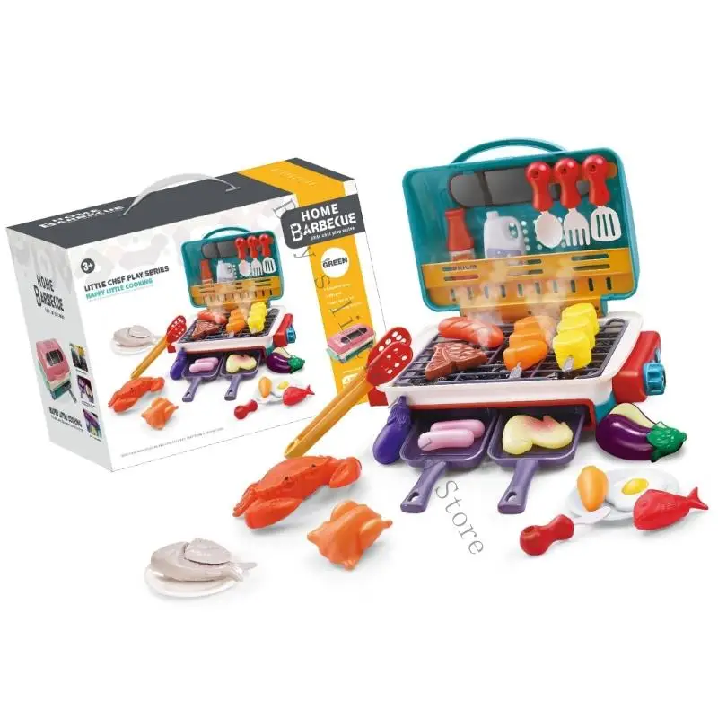 インタラクティブな子供ごっこクッキングおもちゃバーベキューグリル、ジュージュー音のミストと安全なABSキッチンおもちゃ付き、クリエイティブな遊びに最適 B2EB