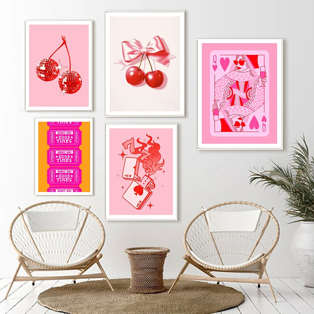 Good Times Ticket Pink Orange Art Print Poster Disco Cowgirl Boots Matchbox Wall Pictures Cafe Bedroom Home Decoration Painting