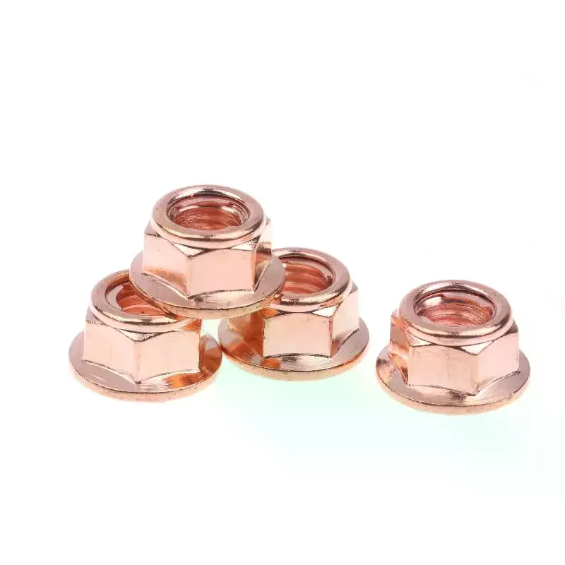 12/50Pcs Metal M8 Copper-plated Head Stud Lock Nuts Copper Bolt Screw Bolt Screw Turbo Exhaust Stud Hex Copper Exhaust Nuts