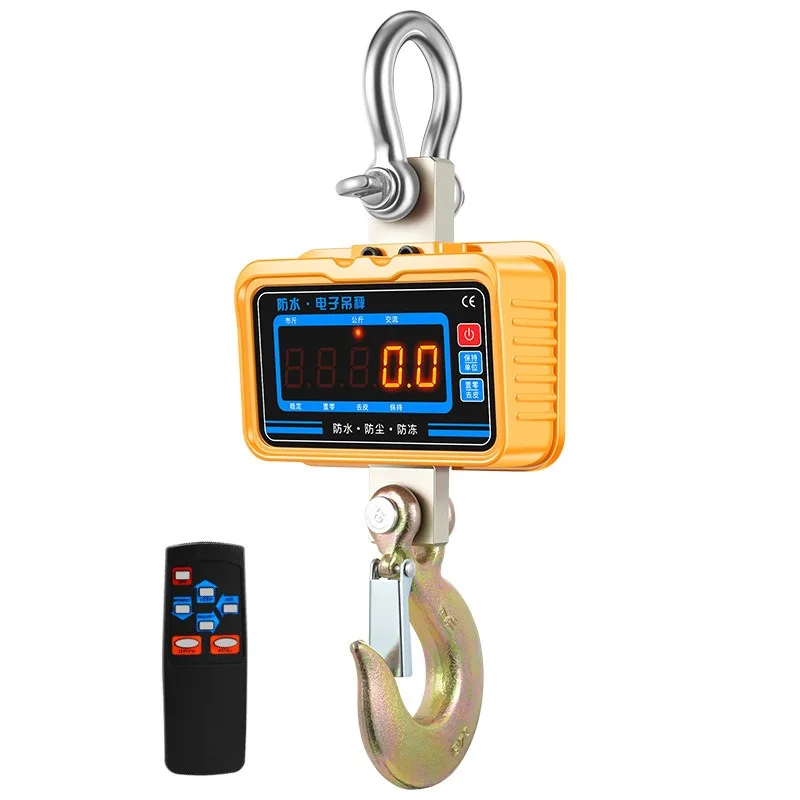 2000kg Waterproof Crane Scale LCD Display Electronic Hanging Scales Remote Control Heavy Duty Alloy Steel Hook Weight Balance