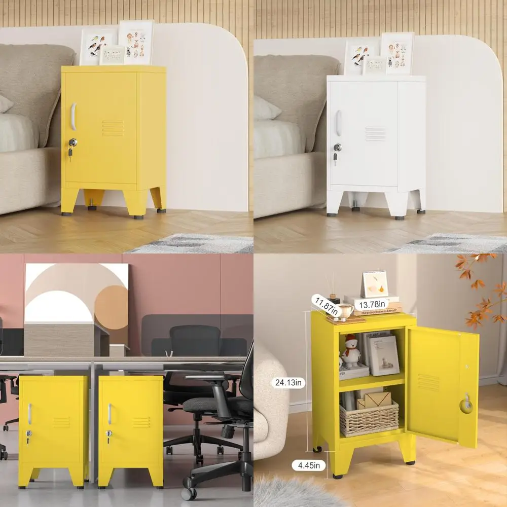 

secure steel nightstand with adjustable shelf and lockable storage cabinet