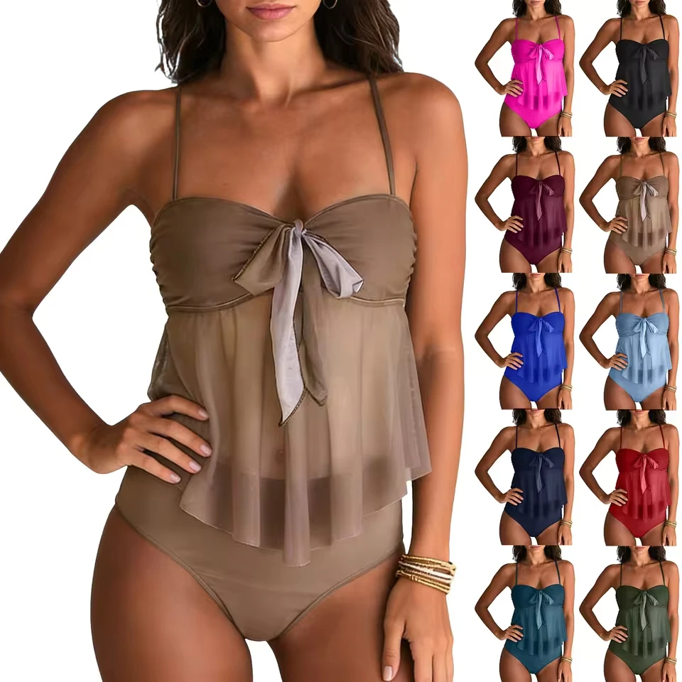 Women High Waisted Bikini Sexy Push Up Two Piece Swimsuits Vintage Swimsuit Two Piece Retro Ruched High Waist Women'S Swimsuit