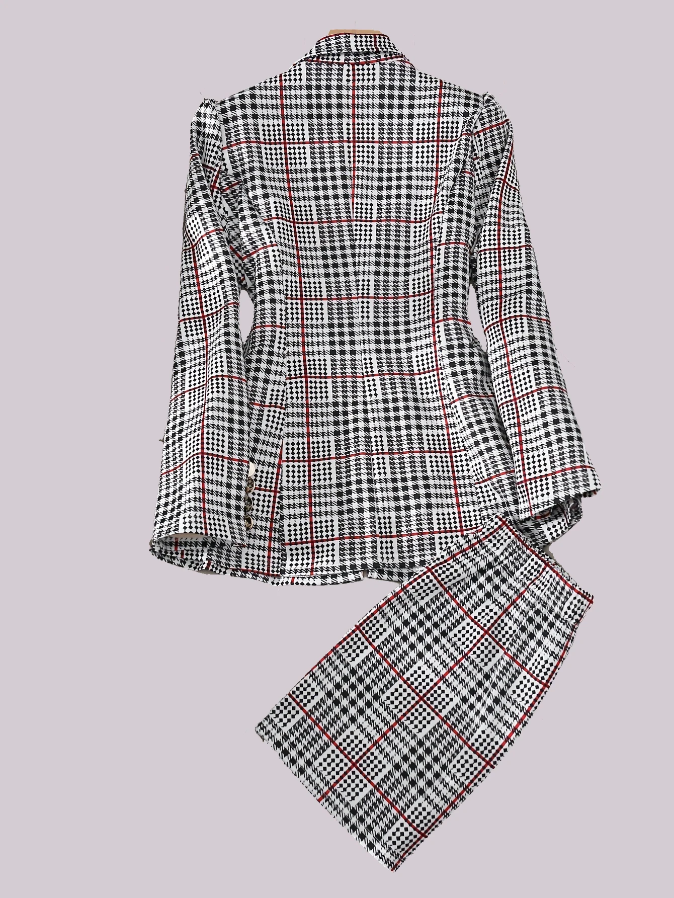 أنيقة تخفيف الأزياء منقوشة زر عارضة البدلة قطعتين مجموعة المرأة الكلاسيكية متقلب قميص وسراويل المجموعة #2