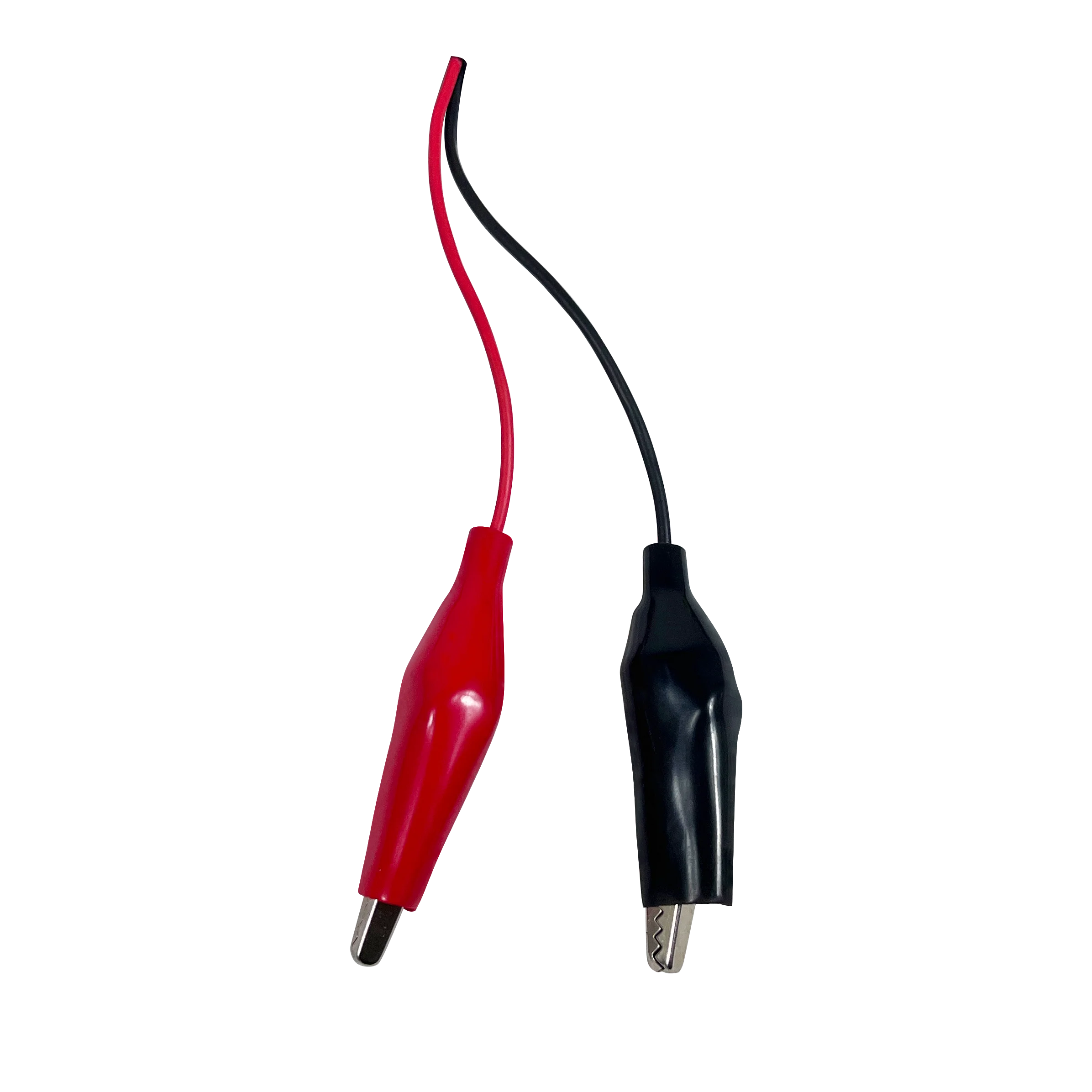 Eine 45 mm schwarz-rote Mini-Krokodil-Testklemme mit weicher Kunststoffbeschichtung in Form eines Krokodils