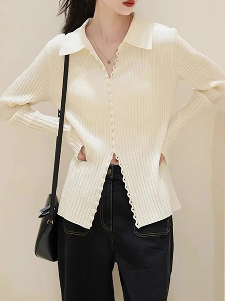 

Ele Ice Silk Knitted Open Cardigan Long Sve Casual Women's Top Comfortable Slimming Versatile Commute Sle Korean Fas...