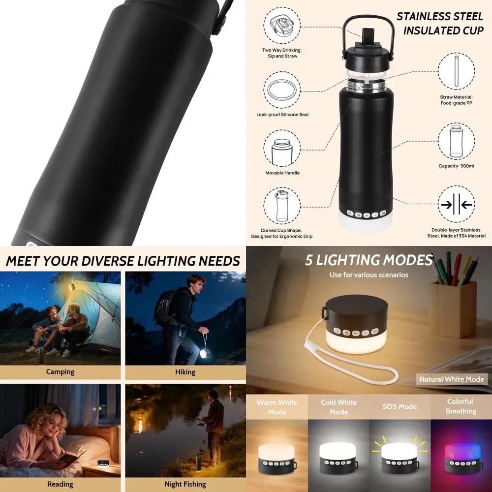 

Portable LED Camping Lantern with Water Bottle, 5-Mode Rechargeable Light for Outdoor Adventures and Emergencies