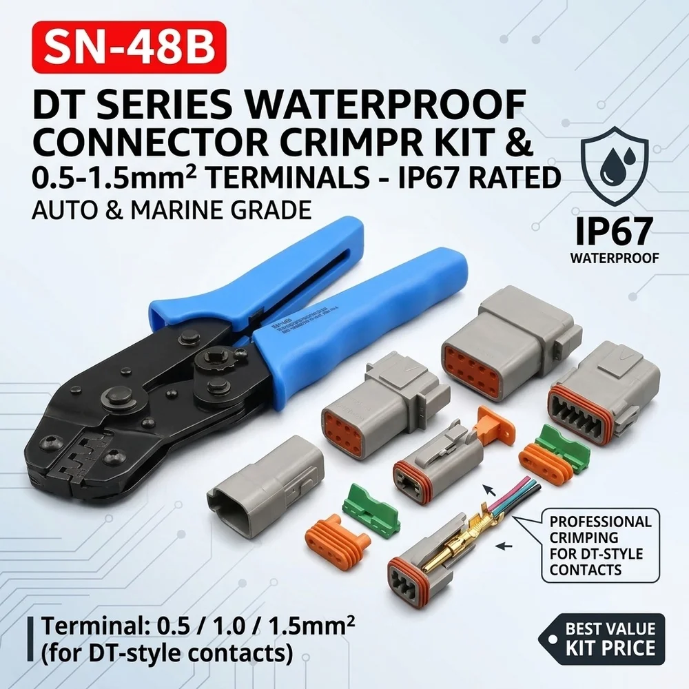 1Set DT Series Waterproof Connector Kit-DT06 Plug & DT04 Socket, 2/3/4/6/8/12Pin Male Female Plug & Socket for Automotive Wiring