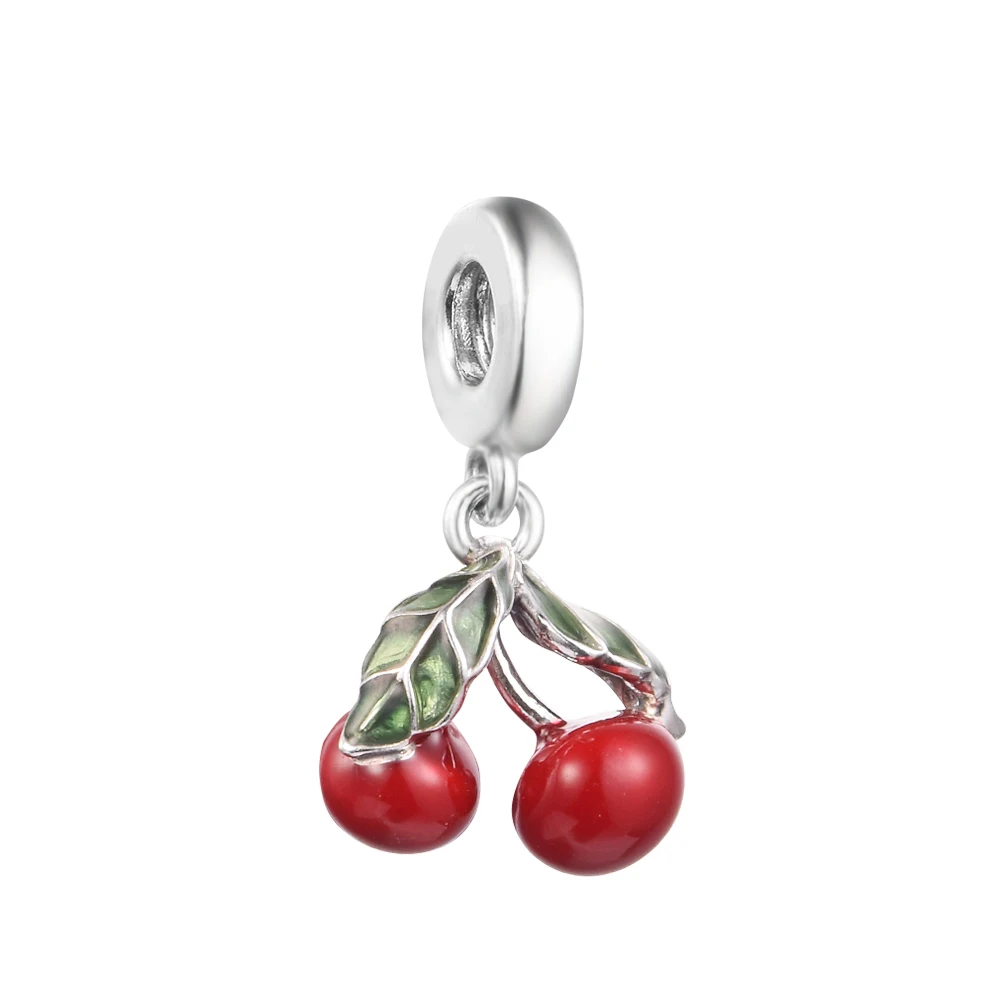 

2022 Asymmetrical Cherry Fruit Dangle Charm Authentic 925 Silver Jewelry Fits Beads Bracelets Woman DIY Mothe Kids Jewelry Beads