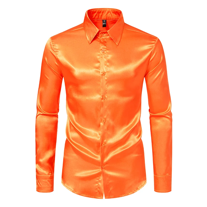 Herren Satin Luxus Hemden Mode Seide Glatt Männlich Smoking Hemd Solide Hochzeit Party Prom Casual Hemd Business Büro – Detail 16