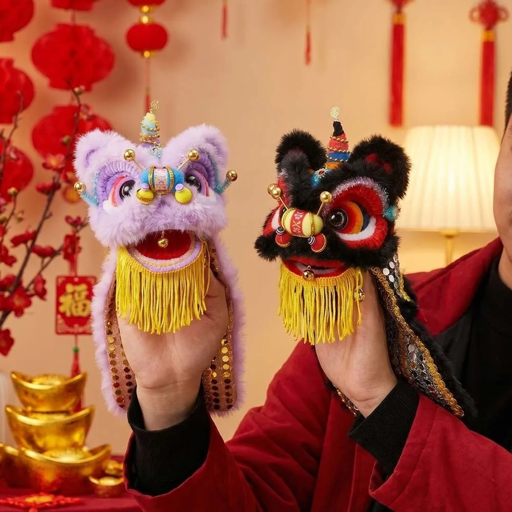 Finished Product Lion Dance Hand Puppet Vibrant Colors Vintage Style Stage Show Prop Lightweight Durable Exquisite Workmanship