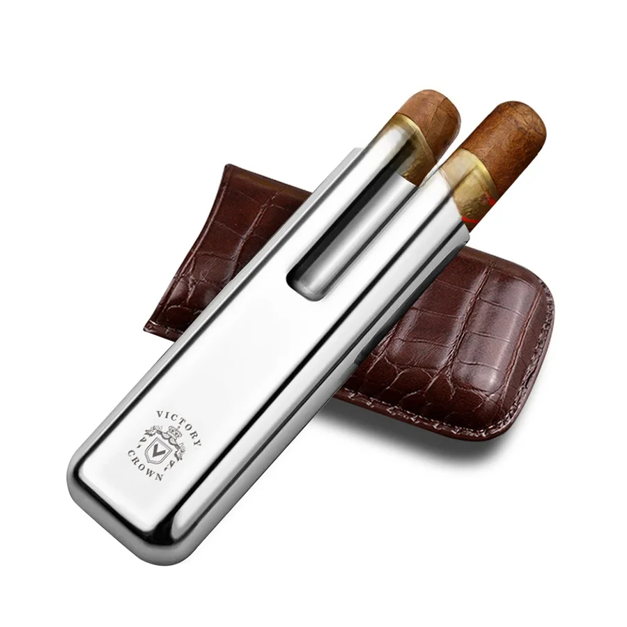 

Портативный увлажнитель для сигар из нержавеющей стали, 2-секционный футляр-тубус для сигар, дорожный подарочный набор