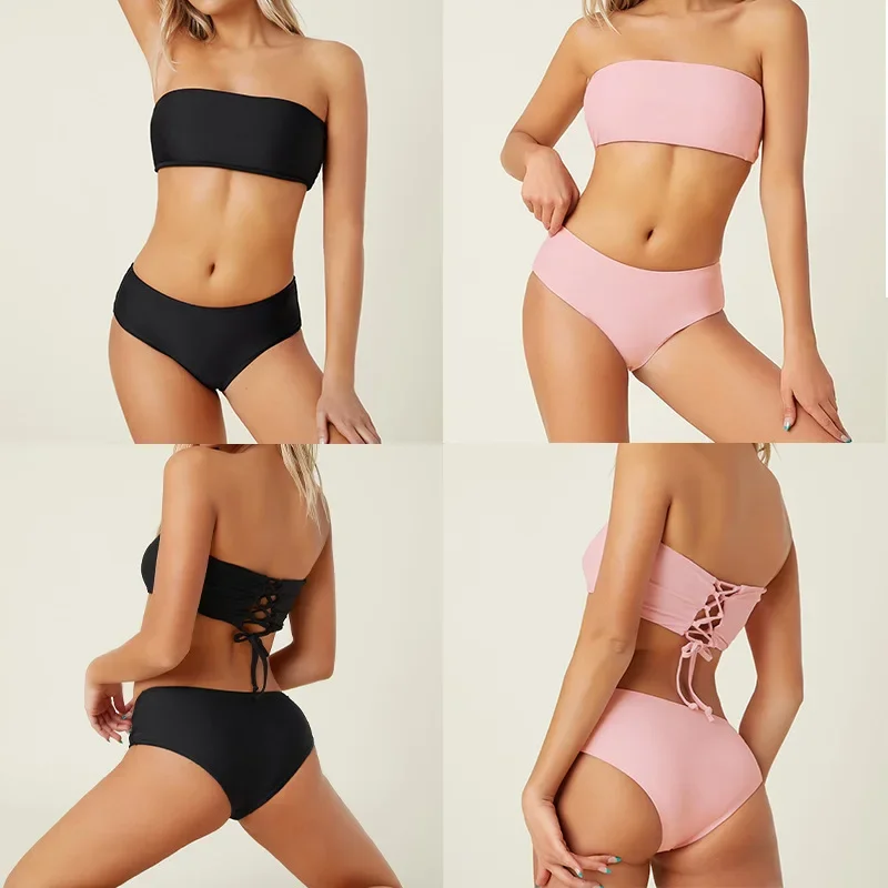 

New Sexy Bikini Two-piece Europe and America Tube Top High Waist Triangle Beach Ladies Swimsuit