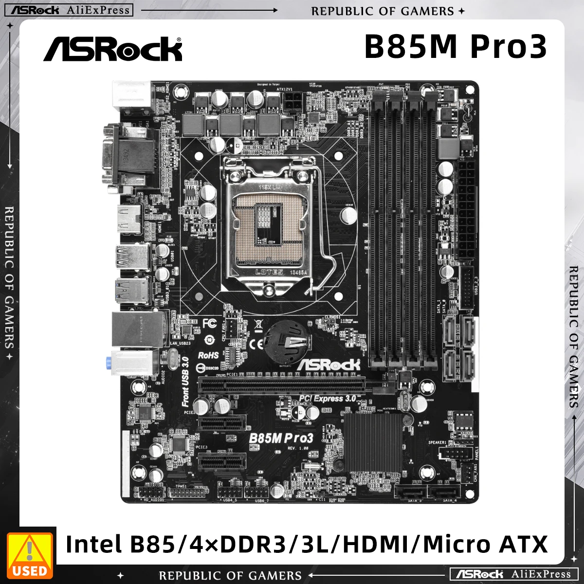 

Материнская плата ASRock B85M Pro3 Intel B85 4XDDR3/3L 32 ГБ PCI-E3.0/2.0 SATA3/2 HDMI DVI Micro ATX материнская плата