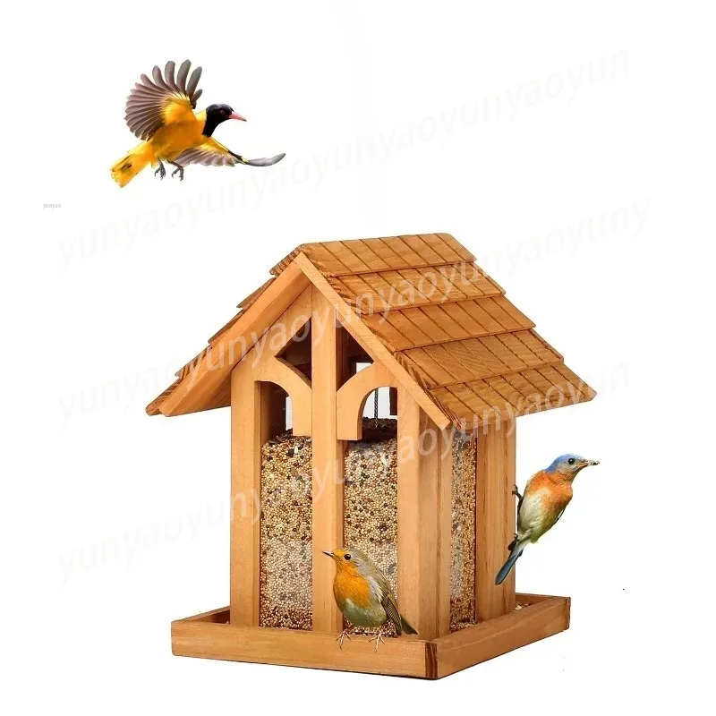 

'Bird and Nature' Theme Bird Feeder, Elegant Solid Wood Birdhouse for Garden Patio Decor, Outdoor Ornament