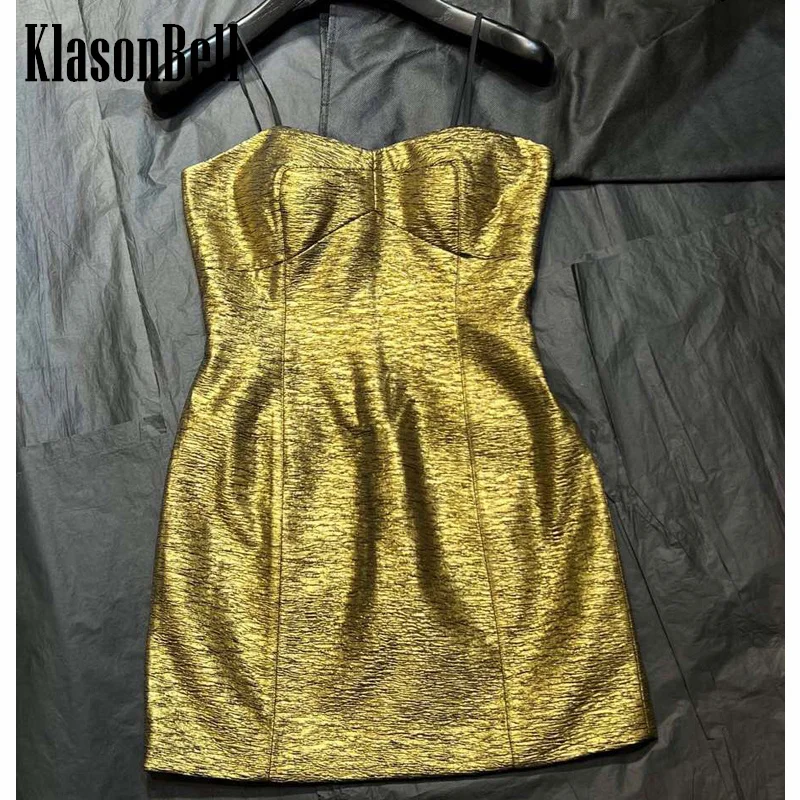 

12.3 KlasonBell Elegant Temperament Embossing Coating Art Sexy Strapless Spaghetti Strap Slim Mini Dress Women